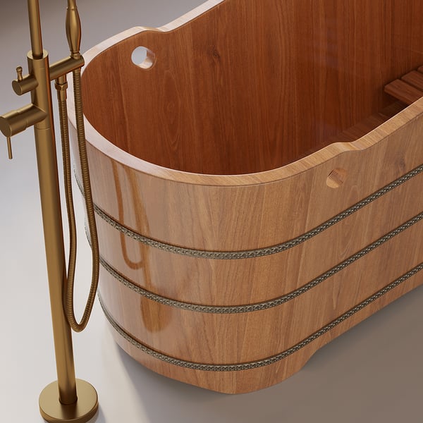 SAUNAONES™ Oak Wood Soaking Bathtub Freestanding Modern Natural Bathtub